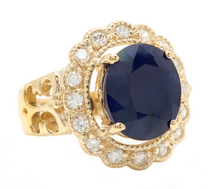Load image into Gallery viewer, 7.50 Natural Blue Sapphire &amp; Diamond 14k Solid Yellow Gold Ring