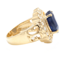 Load image into Gallery viewer, 7.50 Natural Blue Sapphire &amp; Diamond 14k Solid Yellow Gold Ring