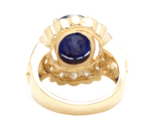 Load image into Gallery viewer, 7.50 Natural Blue Sapphire &amp; Diamond 14k Solid Yellow Gold Ring