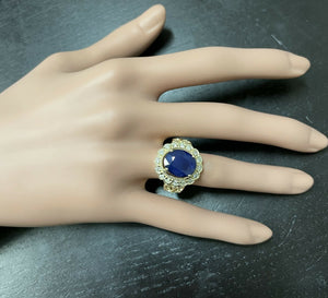 7.50 Natural Blue Sapphire & Diamond 14k Solid Yellow Gold Ring