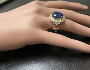 7.50 Natural Blue Sapphire & Diamond 14k Solid Yellow Gold Ring