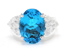 Load image into Gallery viewer, 7.40 Carats Impressive Natural Swiss Blue Topaz and Diamond 14K Solid White Gold Ring