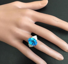 Load image into Gallery viewer, 7.40 Carats Impressive Natural Swiss Blue Topaz and Diamond 14K Solid White Gold Ring