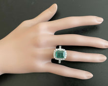 Load image into Gallery viewer, 5.50ct Natural Emerald &amp; Diamond 14k Solid White Gold Ring