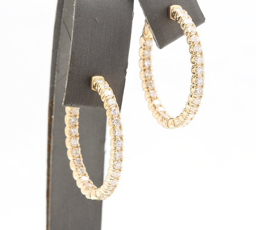 2.15ct Natural Diamond 14k Solid Yellow Gold Hoop Earrings