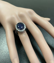 Load image into Gallery viewer, 11.15ct Natural Blue Sapphire &amp; Diamond 14k Solid White Gold Ring