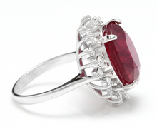Load image into Gallery viewer, 14.05 Carats Red Ruby and Natural Diamond 14k Solid White Gold Ring