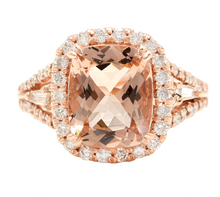 Load image into Gallery viewer, 5.00 Carats Natural Morganite and Diamond 14k Solid Rose Gold Ring