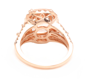 5.00 Carats Natural Morganite and Diamond 14k Solid Rose Gold Ring