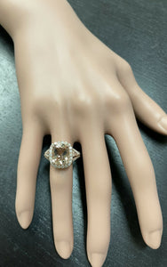 5.00 Carats Natural Morganite and Diamond 14k Solid Rose Gold Ring