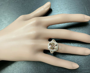5.00 Carats Natural Morganite and Diamond 14k Solid Rose Gold Ring