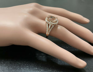 5.00 Carats Natural Morganite and Diamond 14k Solid Rose Gold Ring