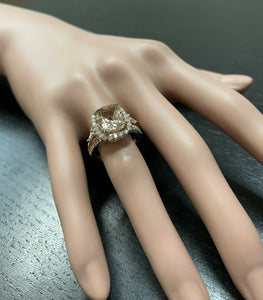 5.00 Carats Natural Morganite and Diamond 14k Solid Rose Gold Ring