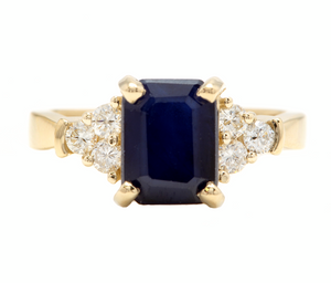 3.85 Carats Natural Sapphire and Diamond 14k Solid Yellow Gold Ring