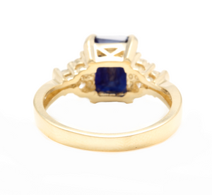 3.85 Carats Natural Sapphire and Diamond 14k Solid Yellow Gold Ring