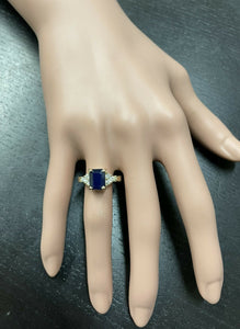 3.85 Carats Natural Sapphire and Diamond 14k Solid Yellow Gold Ring
