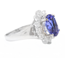 Load image into Gallery viewer, 4.90 Carats Natural Tanzanite and Diamond 14k Solid White Gold Ring