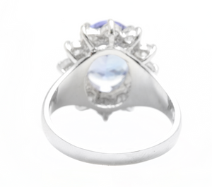 4.90 Carats Natural Tanzanite and Diamond 14k Solid White Gold Ring