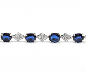 8.70 Natural Blue Sapphire and Diamond 14k Solid White Gold Bracelet