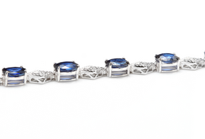 8.70 Natural Blue Sapphire and Diamond 14k Solid White Gold Bracelet