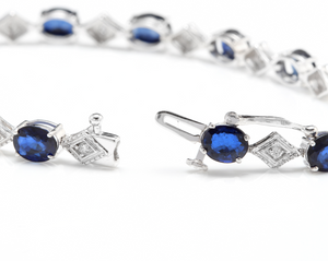 8.70 Natural Blue Sapphire and Diamond 14k Solid White Gold Bracelet