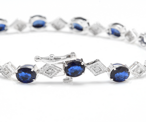 8.70 Natural Blue Sapphire and Diamond 14k Solid White Gold Bracelet