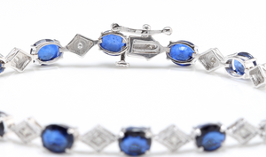 8.70 Natural Blue Sapphire and Diamond 14k Solid White Gold Bracelet