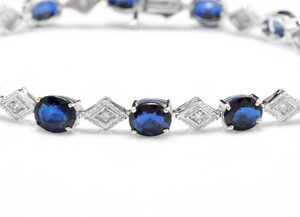 8.70 Natural Blue Sapphire and Diamond 14k Solid White Gold Bracelet