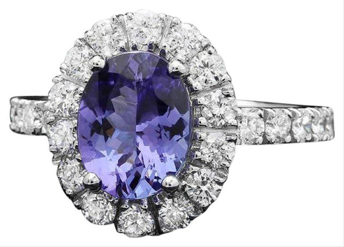 2.65 Carats Natural Tanzanite and Diamond 14k Solid White Gold Ring