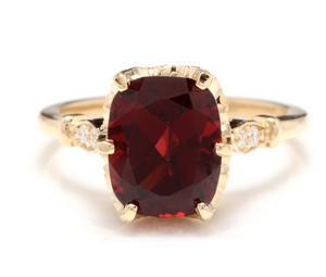 3.68 Carats Natural Garnet and Diamond 14K Solid Yellow Gold Ring