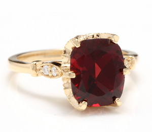 3.68 Carats Natural Garnet and Diamond 14K Solid Yellow Gold Ring