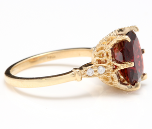 3.68 Carats Natural Garnet and Diamond 14K Solid Yellow Gold Ring