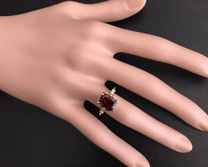 3.68 Carats Natural Garnet and Diamond 14K Solid Yellow Gold Ring