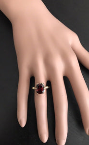 3.68 Carats Natural Garnet and Diamond 14K Solid Yellow Gold Ring