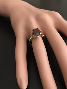 3.68 Carats Natural Garnet and Diamond 14K Solid Yellow Gold Ring