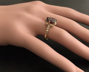 3.68 Carats Natural Garnet and Diamond 14K Solid Yellow Gold Ring