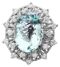 Load image into Gallery viewer, 12.30 Carats Natural Aquamarine and Diamond 14K Solid White Gold Ring