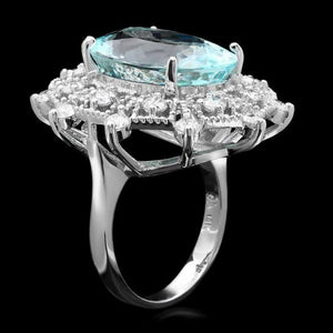 12.30 Carats Natural Aquamarine and Diamond 14K Solid White Gold Ring