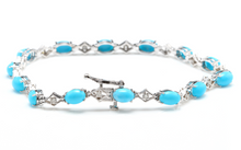 Load image into Gallery viewer, 6.20 Natural Turquoise and Diamond 14k Solid White Gold Bracelet