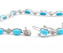 Load image into Gallery viewer, 6.20 Natural Turquoise and Diamond 14k Solid White Gold Bracelet