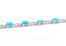 Load image into Gallery viewer, 6.20 Natural Turquoise and Diamond 14k Solid White Gold Bracelet