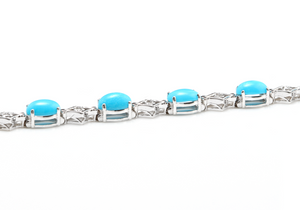 6.20 Natural Turquoise and Diamond 14k Solid White Gold Bracelet