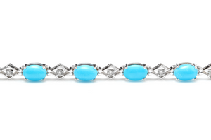 6.20 Natural Turquoise and Diamond 14k Solid White Gold Bracelet
