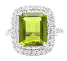 Load image into Gallery viewer, 6.30 Carats Natural Peridot and Diamond 14k Solid White Gold Ring