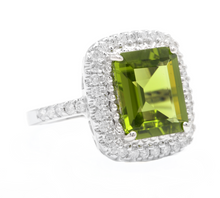 Load image into Gallery viewer, 6.30 Carats Natural Peridot and Diamond 14k Solid White Gold Ring