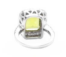 Load image into Gallery viewer, 6.30 Carats Natural Peridot and Diamond 14k Solid White Gold Ring