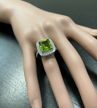 Load image into Gallery viewer, 6.30 Carats Natural Peridot and Diamond 14k Solid White Gold Ring