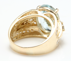 8.30 Ct Natural Aquamarine and Diamond 18k Solid Yellow Gold Ring