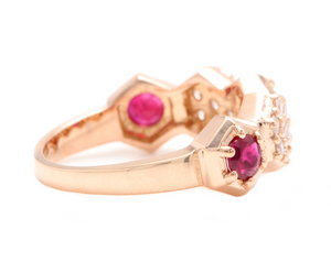 1.40 Carats Natural Ruby and Diamond 14k Solid Rose Gold Ring