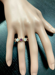 1.40 Carats Natural Ruby and Diamond 14k Solid Rose Gold Ring